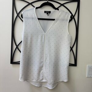 DKNY White V-Neck Blouse with Stud Accents